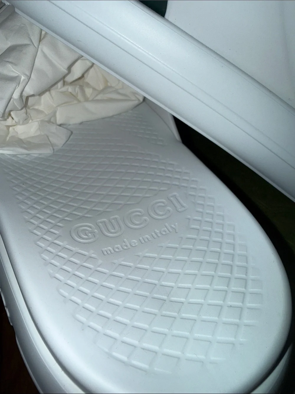 Gucci White Slides with Green & Red Stripes